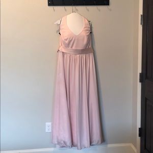 Vera Wang V Neck Halter Gown With Sash In Petal